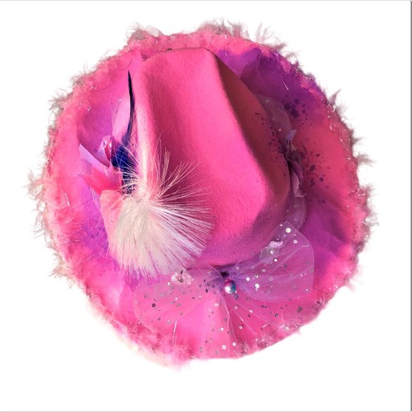 Handcrafted Y2K Barbiecore Pink Glamorous Fluffy Feather Embellished Hat NEW main image 7